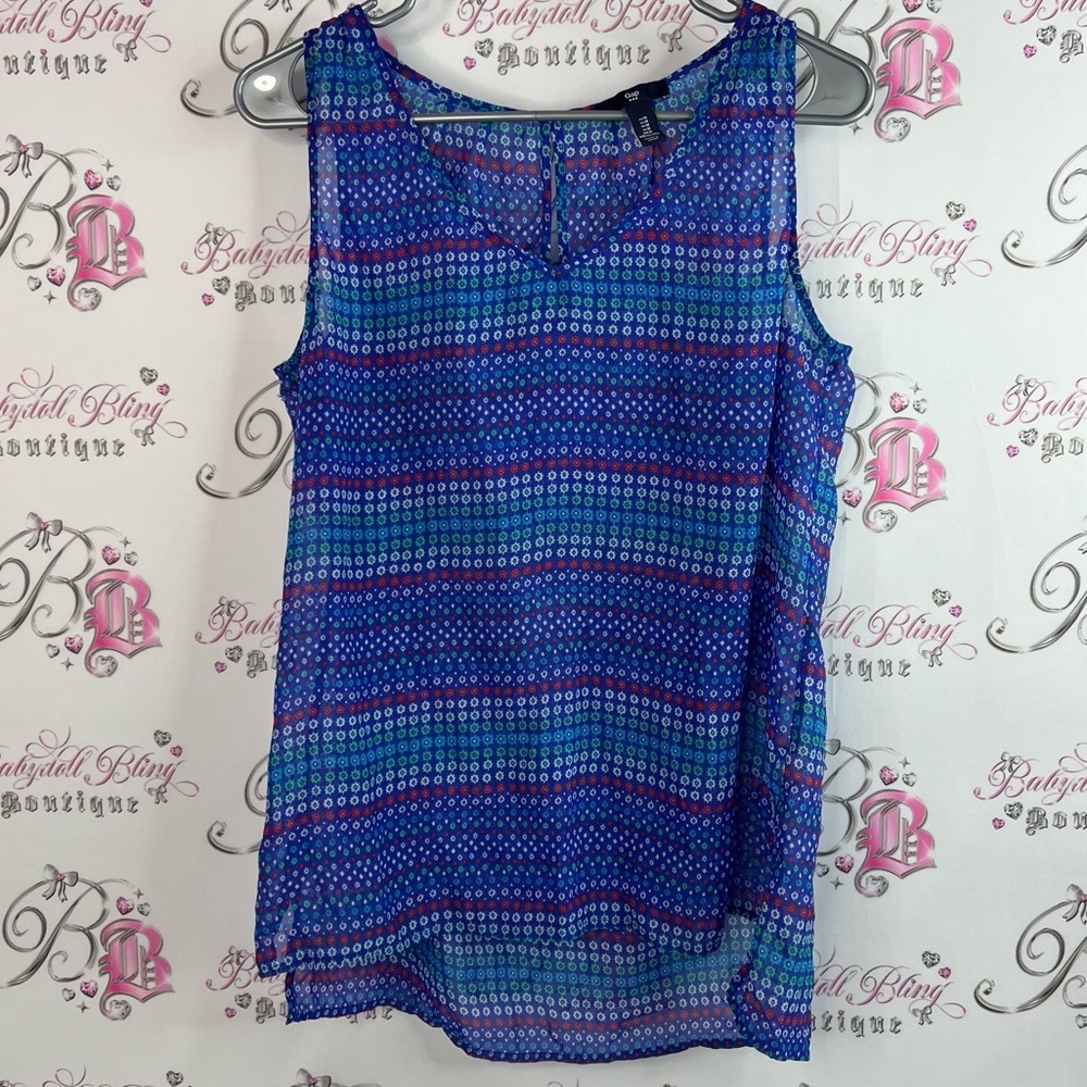 GAP tank top dotted dots floral flowers stripes Blue red green Patterned Blouse